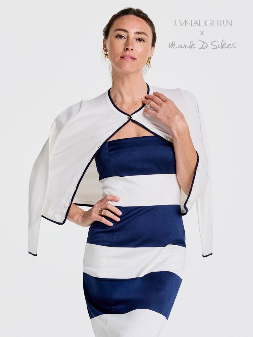 J McLaughlin Aileen Cardigan - White/Navy NEW